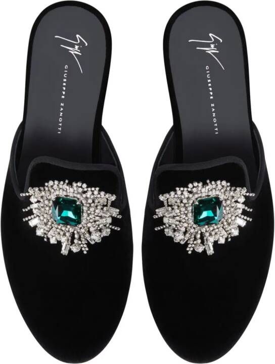 Giuseppe Zanotti Euphemiee fluwelen slippers Zwart