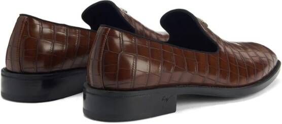 Giuseppe Zanotti Imrham loafers met krokodillen-reliëf Bruin