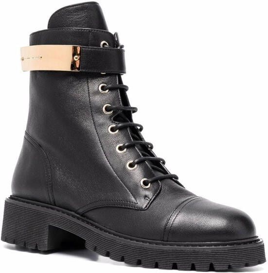 Giuseppe Zanotti Leren combat boots Zwart