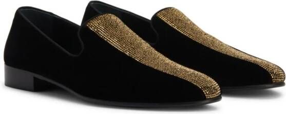 Giuseppe Zanotti Smoking Diamond fluwelen loafers Zwart