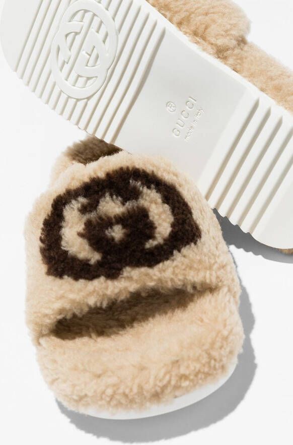 Gucci Kids Eileen slippers van imitatiebont Beige