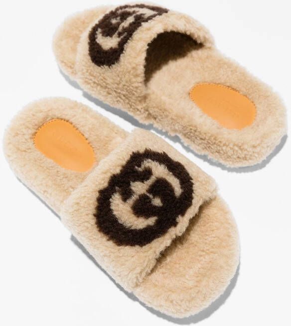 Gucci Kids Eileen slippers van imitatiebont Beige