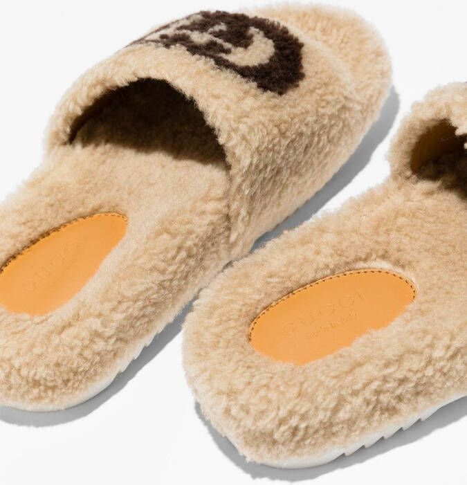 Gucci Kids Eileen slippers van imitatiebont Beige