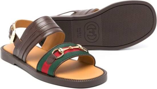 Gucci Kids Leren laarzen met Horsebit-detail Bruin