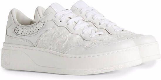 Gucci Leren sneakers met GG-reliëf Wit