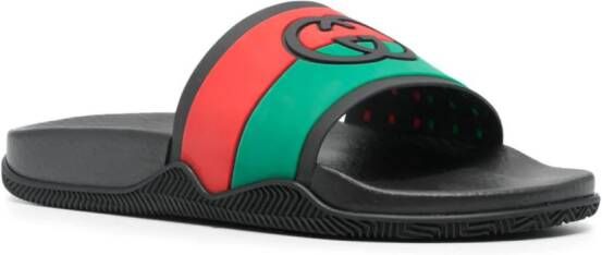 Gucci Slippers met GG logo en Web streep Zwart