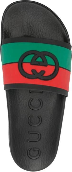 Gucci Slippers met GG logo en Web streep Zwart