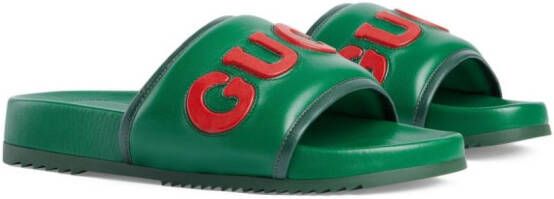 Gucci Slippers met patch Groen