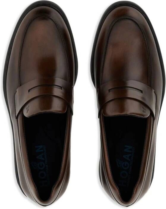 Hogan Leren loafers Bruin