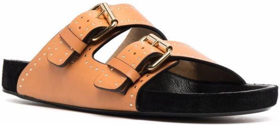 ISABEL MARANT Lennyo leren sandalen met studs Bruin