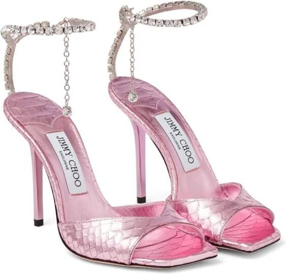 Jimmy Choo Saeda 100mm sandalen met slangenleer-effect Roze