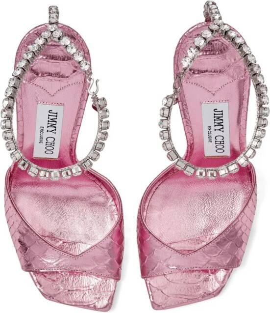 Jimmy Choo Saeda 100mm sandalen met slangenleer-effect Roze