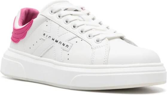 John Richmond Leren sneakers met logopatch Wit