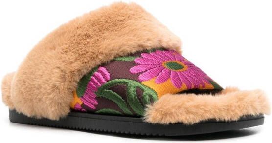 La DoubleJ Slippers met bloemenprint Beige