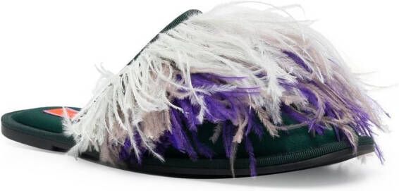 La DoubleJ Slippers met veren detail Groen