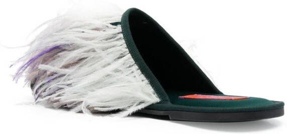 La DoubleJ Slippers met veren detail Groen