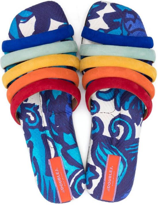 La DoubleJ Slippers met chevron streep Blauw