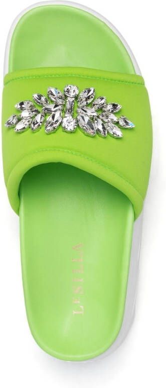 Le Silla Badslippers verfraaid met kristallen Groen