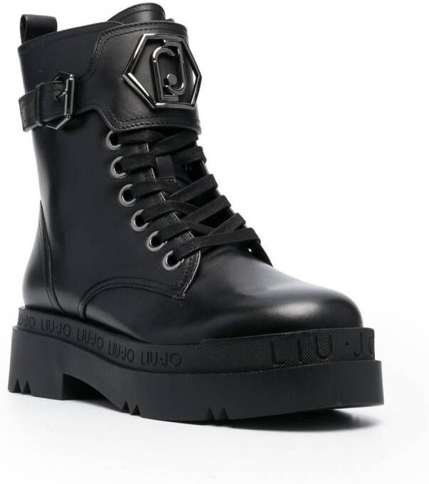 LIU JO Combat boots met logoplakkaat Zwart