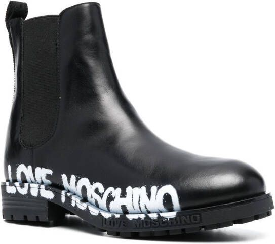 Love Moschino Enkellaarzen met logoprint Zwart