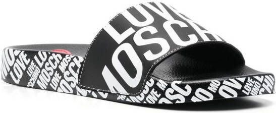 Love Moschino Slippers met logoprint Zwart