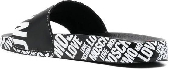 Love Moschino Slippers met logoprint Zwart