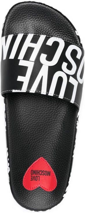 Love Moschino Slippers met logoprint Zwart