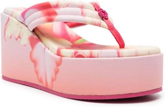 Maje 90mm leren sandalen met sleehak en bloemenprint Roze