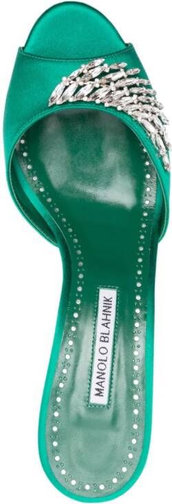 Manolo Blahnik Ella 50mm satijnen muiltjes Groen