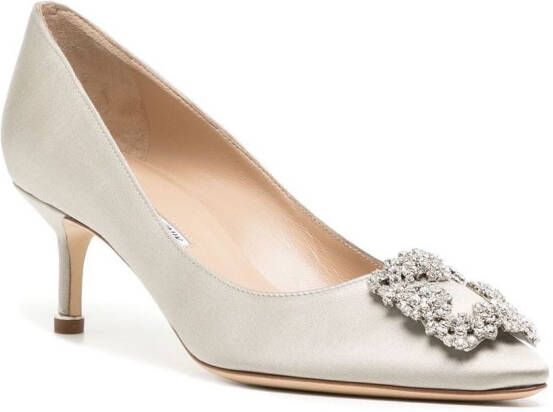 Manolo Blahnik Hangisi pumps met kristallen gesp Zilver