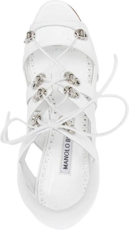 Manolo Blahnik Problax 106mm vetersandalen Wit