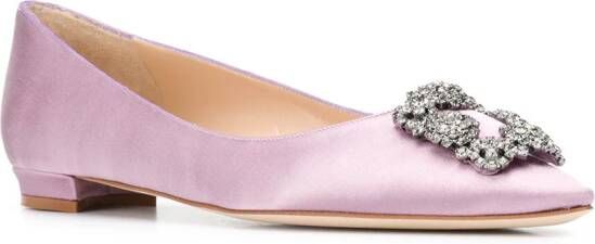 Manolo Blahnik Verfraaide ballerina's Roze