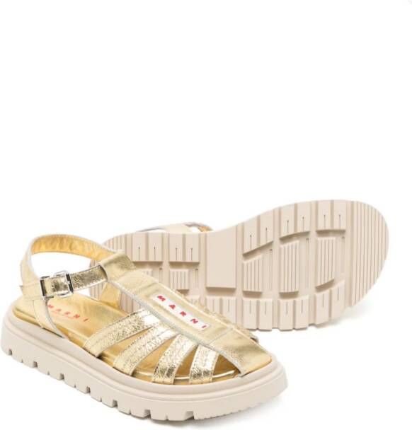 Marni Kids Gekooide leren sandalen met logo applicatie Goud