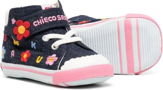 Miki House Sneakers met geborduurde bloemen Blauw