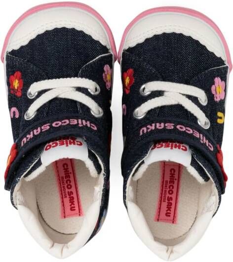 Miki House Sneakers met geborduurde bloemen Blauw