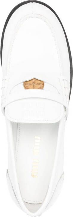 Miu Leren penny loafers Wit