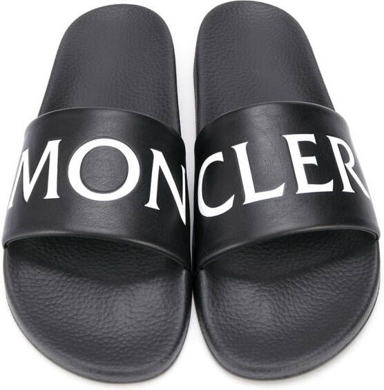 Moncler Slippers met logoprint Zwart