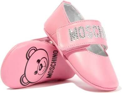 Moschino Kids Slofjes met kristallen logo Roze