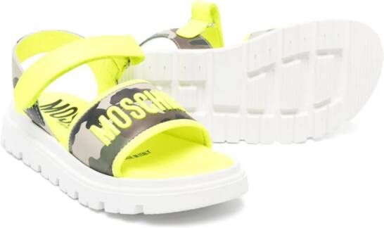 Moschino Kids Leren sandalen met geborduurd logo Geel