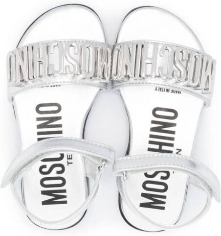 Moschino Kids Sandalen met logo Zilver