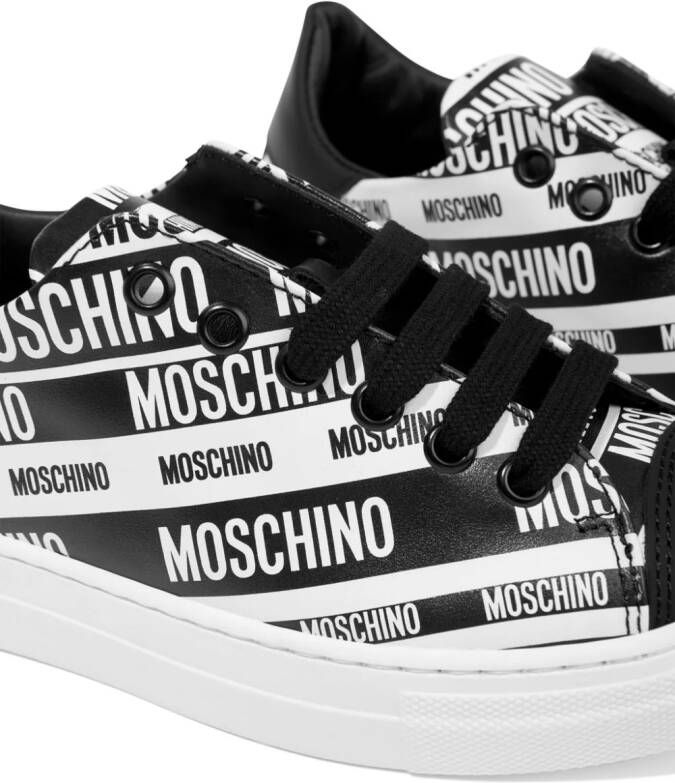 Moschino Kids Leren sneakers met logoprint Zwart