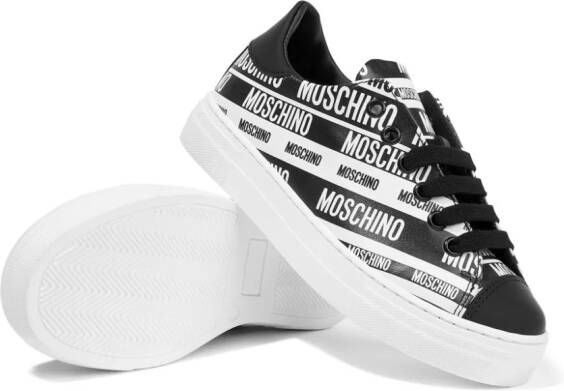 Moschino Kids Leren sneakers met logoprint Zwart