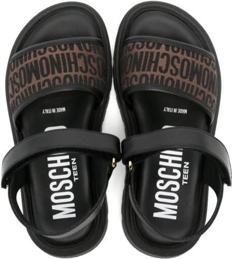 Moschino Kids Sandalen met open neus en logo jacquard Bruin