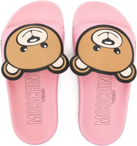 Moschino Kids Slippers met applicatie Roze