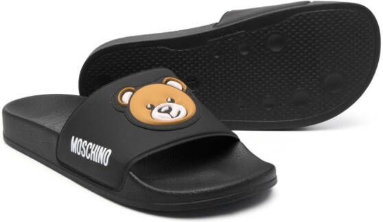 Moschino Kids Slippers met teddybeerpatroon Zwart