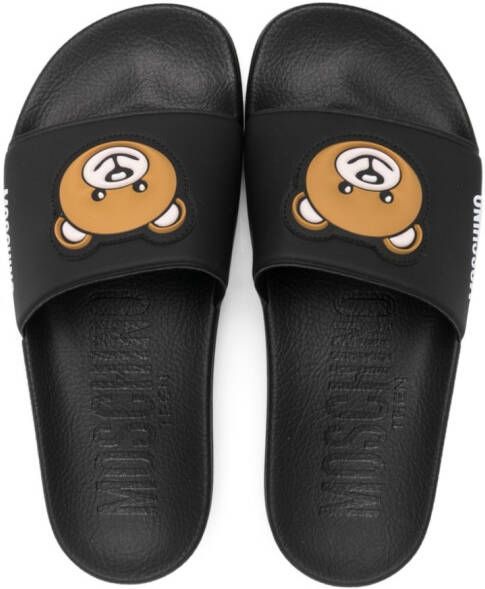 Moschino Kids Slippers met teddybeerpatroon Zwart