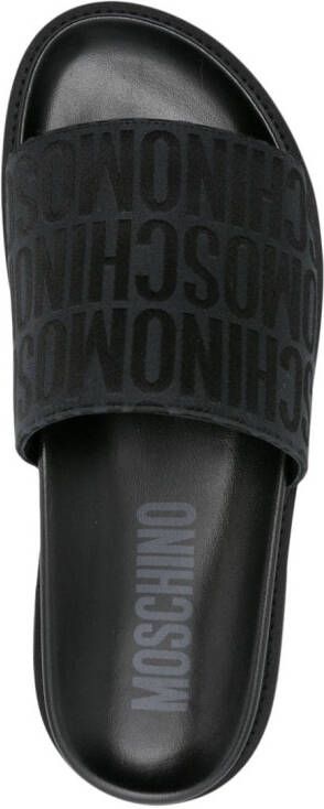 Moschino Satijnen slippers met monogram jacquard Zwart