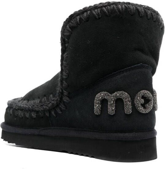 Mou Eskimo enkellaarzen met glitter logo Zwart