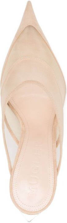 Mugler 95 mm muiltjes met mesh Beige