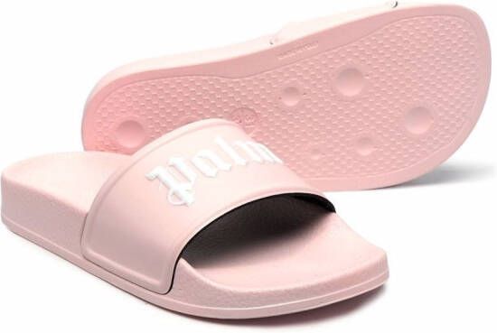 Palm Angels Kids Badslippers met logo-reliëf Roze